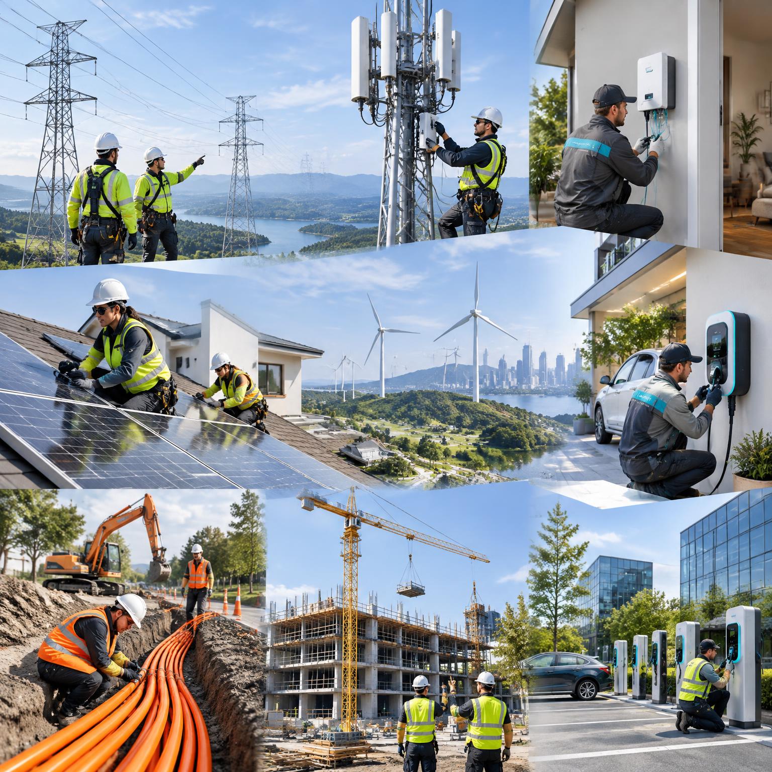 Energia, telecomunicações, FTTH, fotovoltaico, mobilidade elétrica e construção